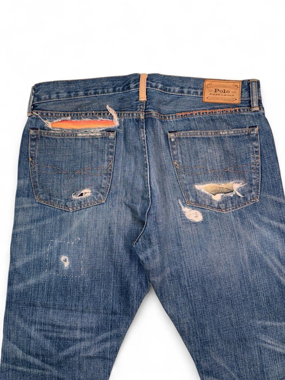 POLO Ralph Lauren Blue Distressed Jeans with Colorful Patchwork 34x30 - Picture 4 of 12